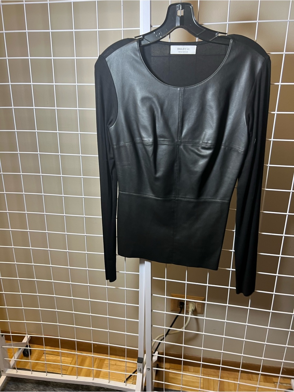Bailey 44 Black Faux Leather Front Long-Sleeve Top